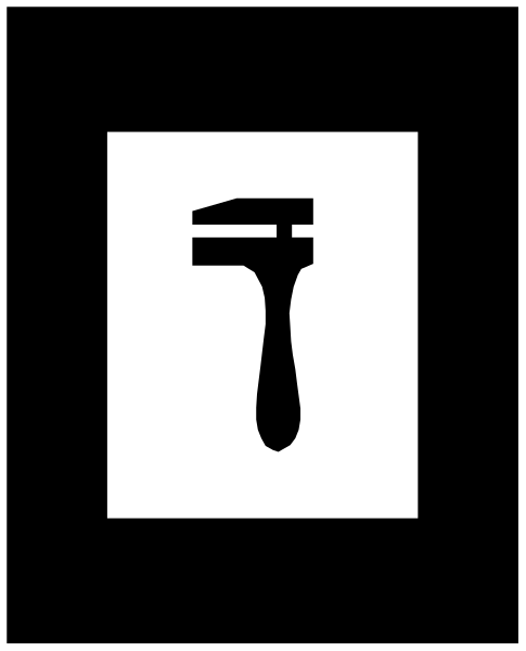 The image shows a black and white graphic of an open wrench with its handle pointing upwards against a dark background.
