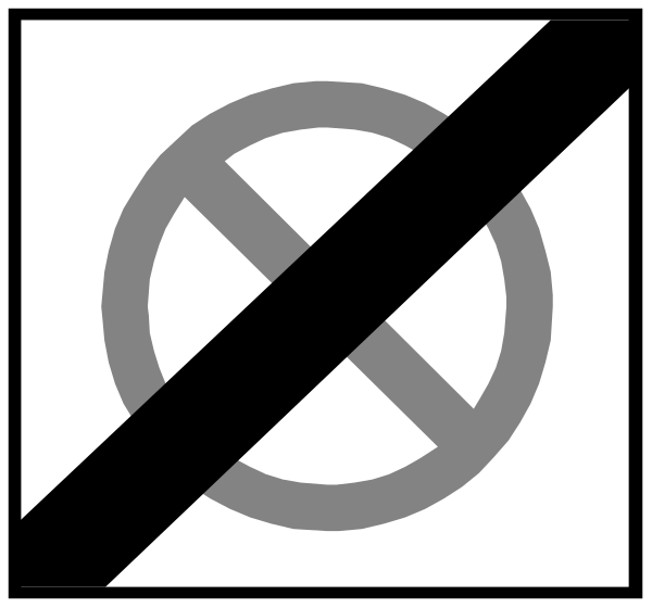 The image shows a black circle with an exclamation mark inside it on top of another symbol that looks like a cross-sectioned banana slice in white against a gray background; to its right is a red line and below, there's a sign indicating "No" or prohibition over the entire scene.