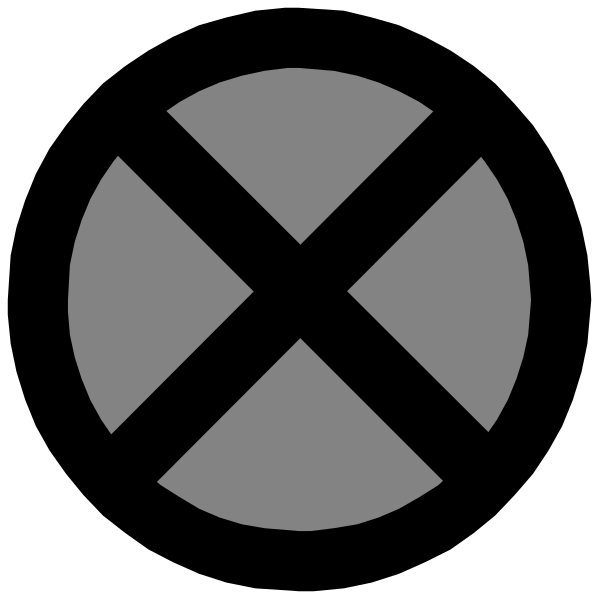 The image shows a black circle with an "X" inside it on top of what appears to be a white background.