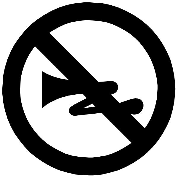 The black and white icon shows a no smoking sign with an additional symbol of two crossed out musical notes above it.