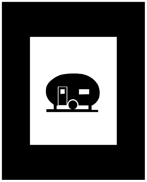 The black and white photo shows a camper van parked on an unseen surface with no visible textures to indicate its surroundings beyond being outdoors in daylight.