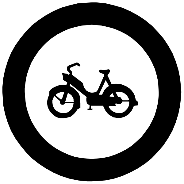 The black and white icon of a motorcycle with an attached sidecar on it is displayed within a circle against a dark background.