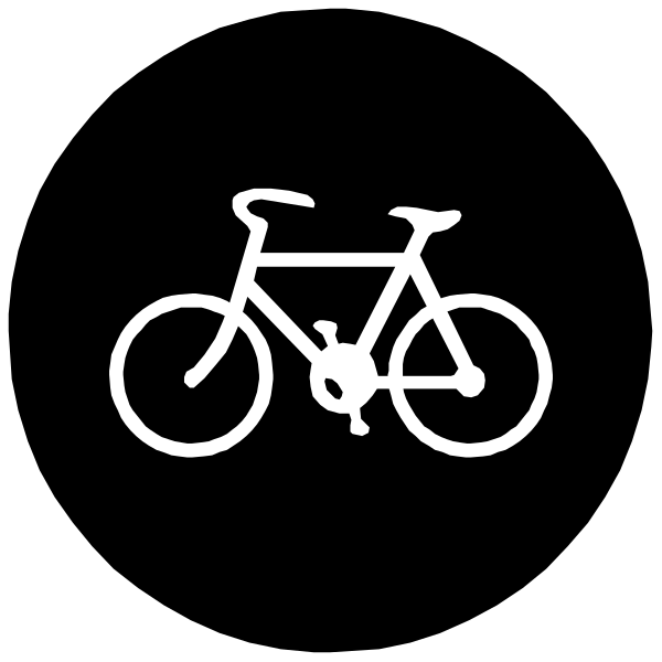 The black and white icon depicts a bicycle with two wheels on it next to an arrow pointing rightward above another smaller wheel below it.