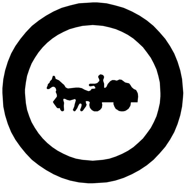 The black and white logo features a horse pulling an old tractor with a person riding it inside of a circle on what appears to be a flag background.