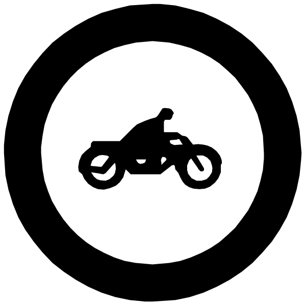 The black and white icon of a motorcycle inside an oval shape on a dark background.