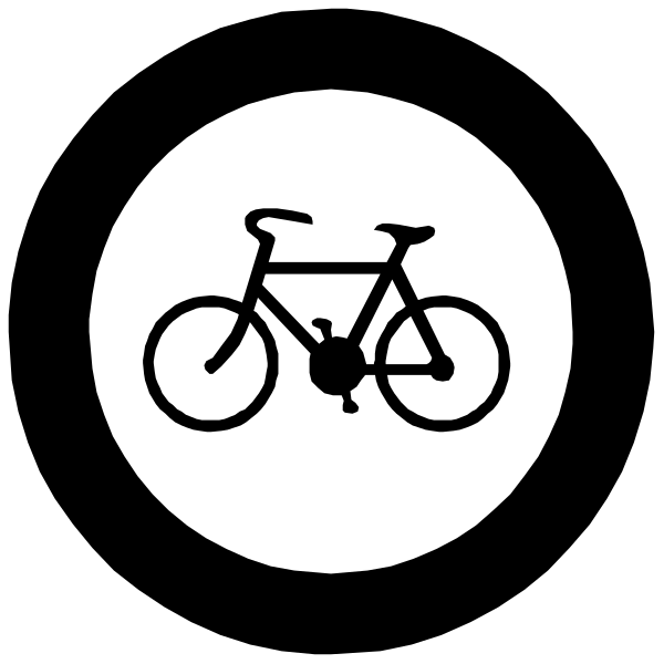 The black and white icon features a bicycle with two wheels inside it on top of an upright bike silhouette against a circular background.