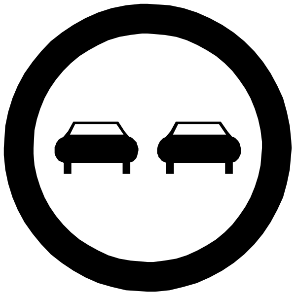 The black and white icon shows two cars parked next to each other with a "no parking" symbol above them on top of an image that resembles a road sign.