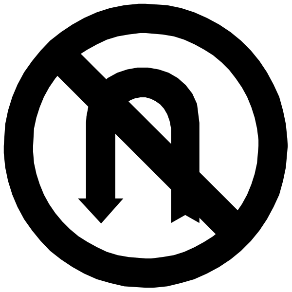 The black and white logo of a no entry sign with an arrow pointing upwards inside it.
