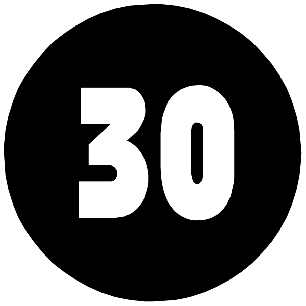 The number "30" displayed on a black background with white text.