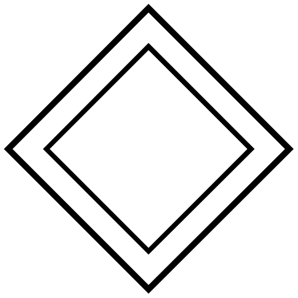 The image shows a black diamond shape with white lines forming its border against an all-black background.