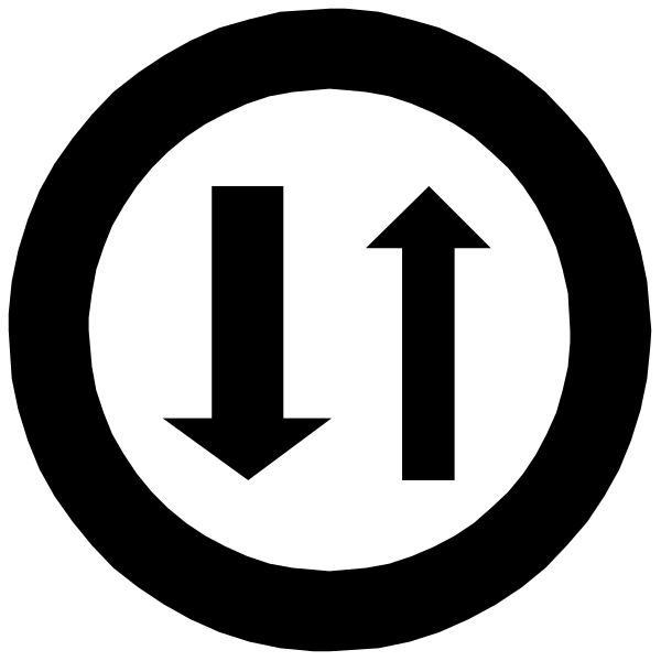 The image shows a black arrow pointing upwards inside an icon that resembles a traffic sign with two arrows forming a circle around it.