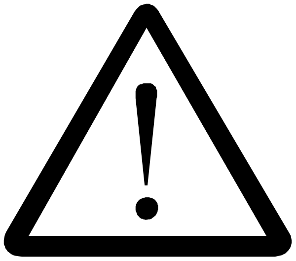 The image shows a black triangle with an exclamation mark inside it on top of what appears to be a white background.