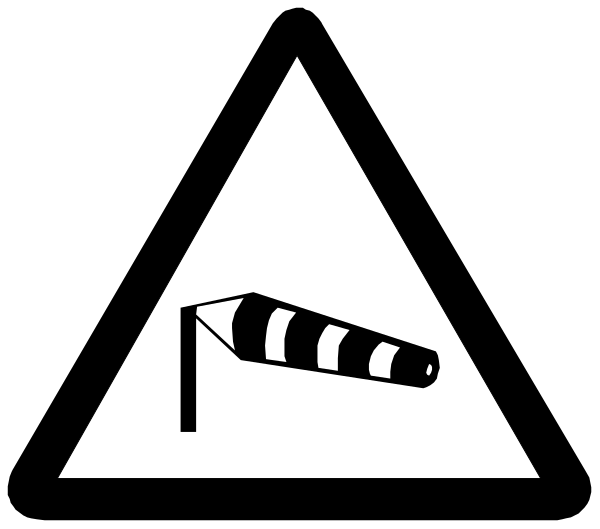 The black and white symbol of a triangle with an exclamation mark inside it next to two crossed out signs indicating prohibition against parking in that area during certain hours.