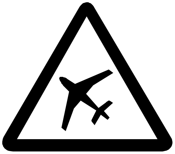 The image shows a black and white logo with an airplane symbol inside it on top of what appears to be a triangle background.