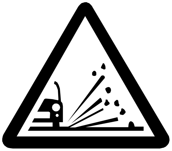 The black and white logo features a triangle with an explosion inside it at its top right corner, below which is what appears to be a missile launching from land towards water, accompanied by smoke trails.