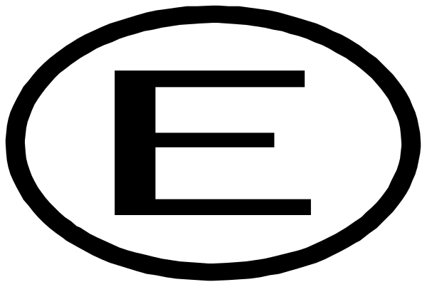 The image shows a logo with an "E" inside it on top of what appears to be a black background.