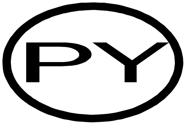 The image shows a logo with an acronym "PY" inside it on what appears to be a white background within another graphic element that resembles a shield shape in black coloring.