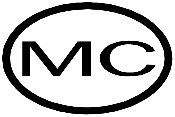 The logo of a company with an oval shape containing text inside it on top of another rectangular background that has additional smaller elements in white coloring within its borders.