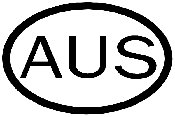 The image shows a logo with text that reads "AUS" inside an oval shape on top of another rectangle-shaped object which is also labeled as "AUSTRALIA."