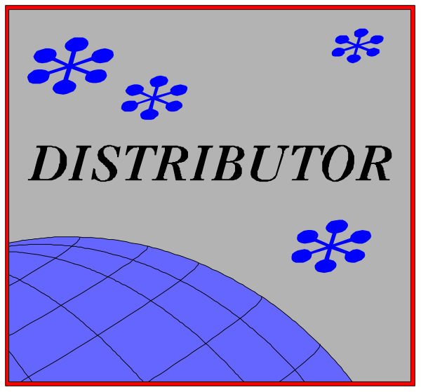 The image shows a blue globe with snowflakes on it against a white background at top left corner of an advertisement for "distributor."