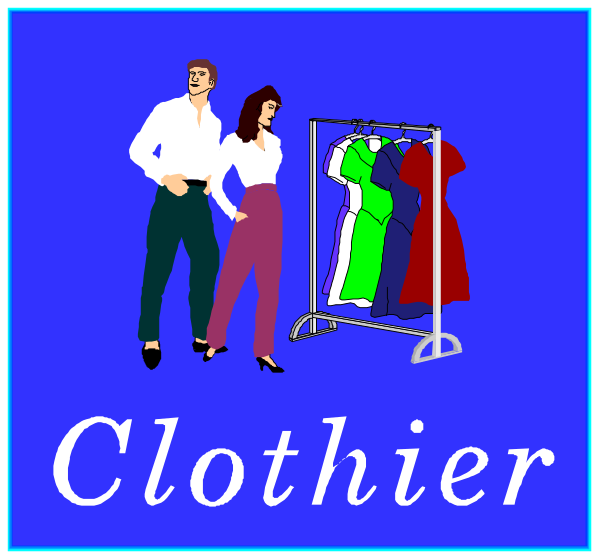 The image shows a man standing next to an open clothing rack with various items of clothes displayed on it; there is also another person in front of him who appears to be looking at something off-camera.