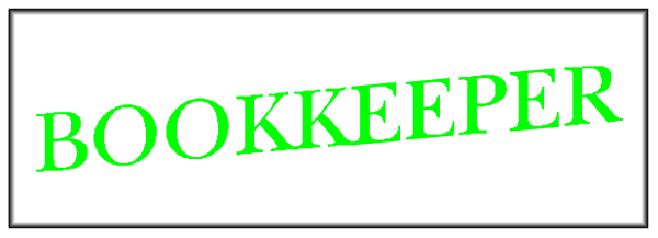 The image shows a simple gray background with text that reads "BOOKKEEPER" written across it horizontally in green letters at the top of an otherwise blank space.