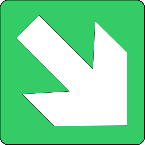 The image shows a green arrow pointing to an exit sign with white text on it that reads "EXIT".