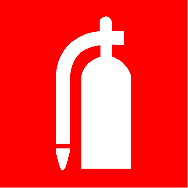 The image shows a red fire extinguisher with an icon of water droplets above it on a white background.