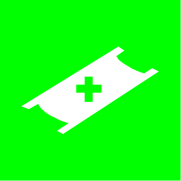 The image shows a green cross on top of an envelope icon with white border lines around it against a light background.