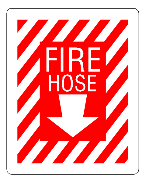 The image shows a red fire extinguisher with white stripes on it against an orange background.