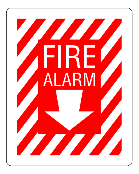 The image shows a red fire alarm with white text that reads "FIRE ALARM" on it.