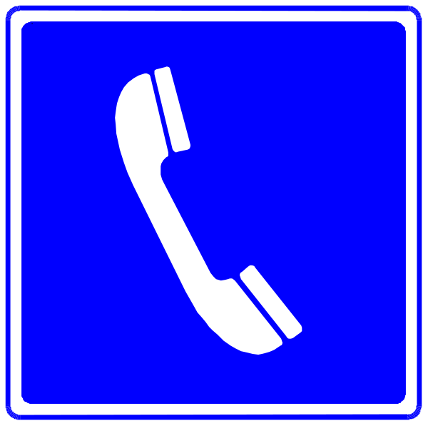 The image shows a blue sign with two phone symbols on it against white backgrounds; there is no text present.