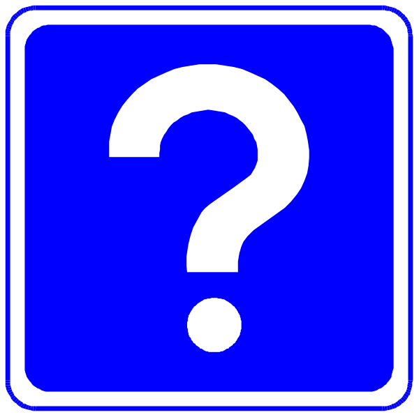 The image shows a blue question mark on top of an arrow pointing downward within two rectangles against a white background.