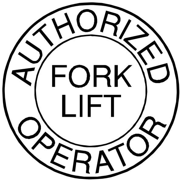The image shows two circular stickers with text on them against a black background. On top is an oval-shaped sticker that reads "AUTHORIZED FORK LIFT OPERATOR" in white capital letters, and below it is another circle containing only three words: "FORK," "LIFT," and "OPERATOR." The style of the image appears to be a simple graphic with text.