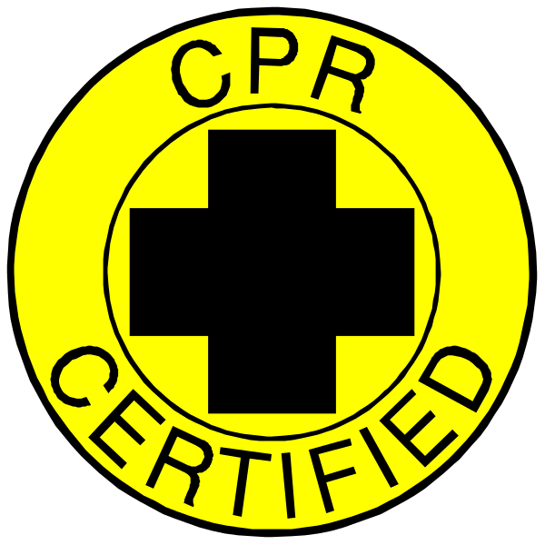 The image shows a yellow CPR sign with black text next to an icon of a cross on top right corner.