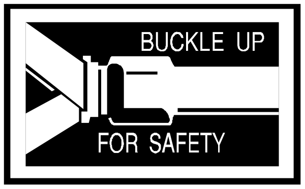 The image shows a black and white graphic of an emergency exit sign with text that reads "BREAK GLASS FOR SAFETY" at its top right corner. Below this is another line of smaller print stating, "LOCK UP."