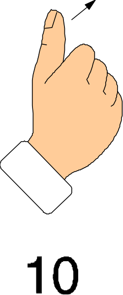 The image shows a hand pointing upwards with an index finger extended against a dark background; there is no text present within this small clip-art illustration.