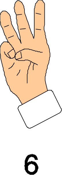 The image shows a hand holding up three fingers against a black background with white stripes on either side of it.