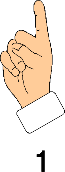 The image shows a hand pointing upwards with an index finger extended against a black background that has white stripes on either side of it.