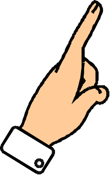 The black and white illustration shows a hand pointing upwards with an index finger extended to indicate something above it.