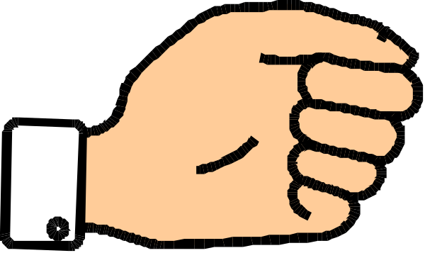 The black and white cartoon shows a hand with its thumb up against an unseen opponent's face while holding what appears to be a knife in front of it.