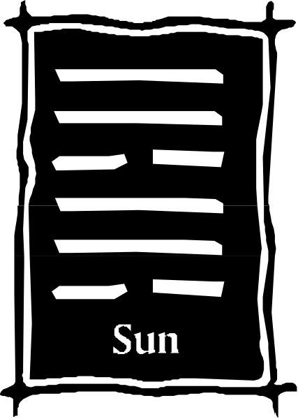 The black and white photo shows a sign with Chinese characters that say "sun" on it.