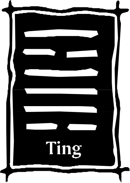 The black and white strip of paper with text on it that says "Ting".