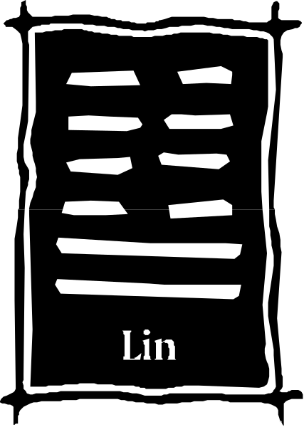The black and white photo shows a logo with Chinese characters that read "林" on top of two horizontal lines forming an abstract design below it.