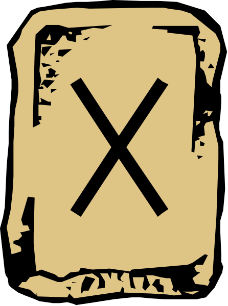 The image shows a sign with an "X" on it placed next to what appears to be another object that is partially obscured by the first one; both signs have aged paper-like textures suggesting antiquity, and there's no clear indication of any people or animals in this clip art.