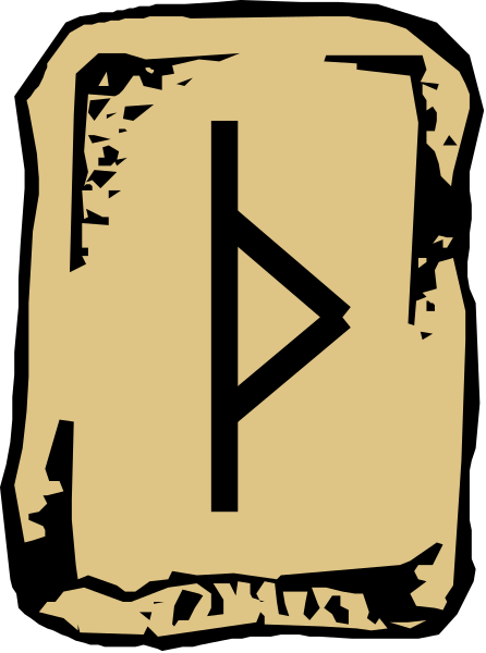 The image shows a stylized depiction of an ancient rune stone with a modern twist: it has been altered to include a digital "play" button in its center.