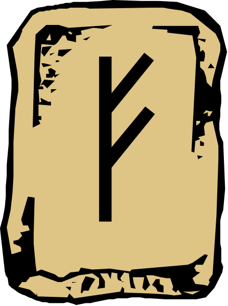 The image shows a stylized rune symbol on an aged background that resembles stone with cracks running through it.