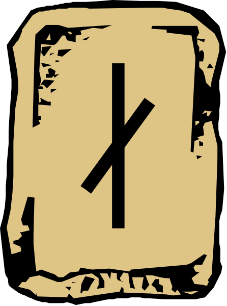 The image shows a stylized depiction of an ancient tablet with symbols on it placed against what appears to be stone bricks in front of which there is a cross symbol at its center.