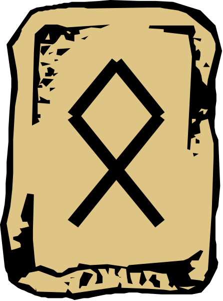 The image shows a stylized depiction of an ancient stone tablet with runes on it next to what appears to be a modern symbol resembling a tree within a circle, which is often associated with Norse mythology and paganism.