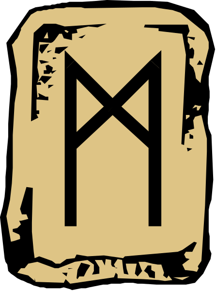 The image shows a stylized depiction of an ancient stone tablet with runes on it against a dark background; there is no text present in this clip-art version.
